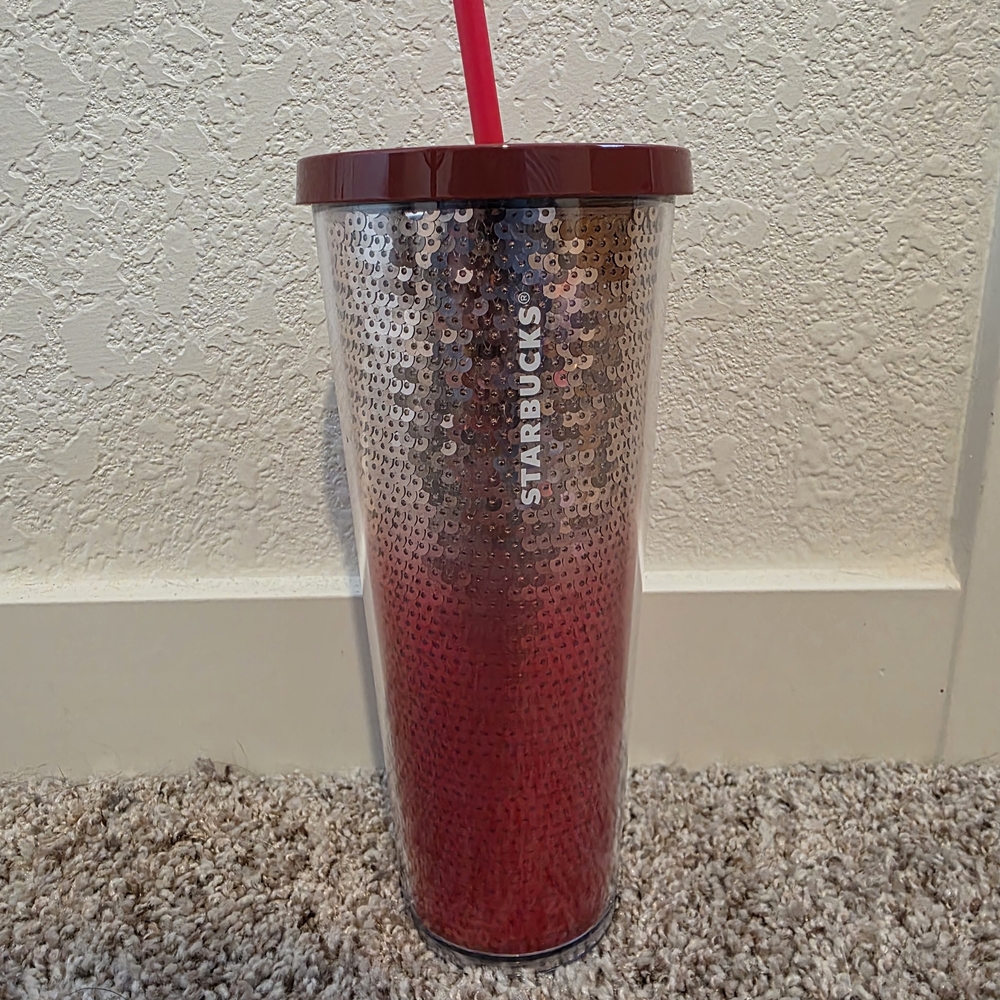 Starbucks Sequined Red Tumbler with Straw